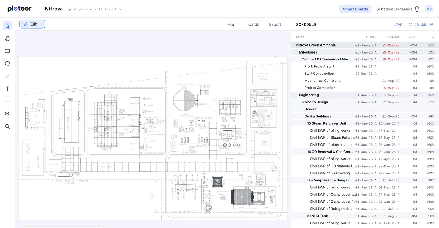 The imported plot plan cleaned to the equipment, beside the schedule.
